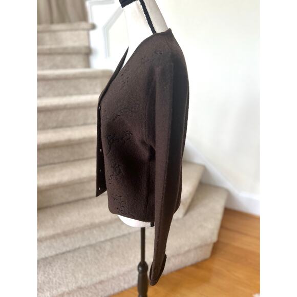 Pendleton Vintage 90s Brown Wool Embroidered Swirl Cardigan - Picture 2 of 6